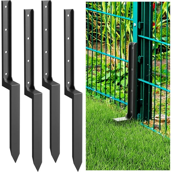Datingday 4 Pack Fence Post Repair Kit,Black Heavy Duty Fence Post Repair Stakes,Thicker Fence Post Anchor Ground Spike,Fence Post Stakes for Repair Broken,Tilted Fence Post