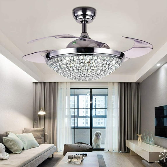 Datingday 42” Crystal Ceiling Fan Light Retractable Blades Remote Control 3 Speeds 3 Colors