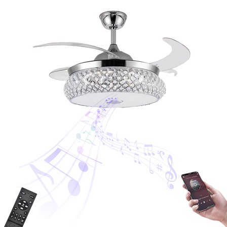 Datingday 42 Inch Modern Bluetooth Fan Chandelier with Remote Control & Timer Function,Retractable Invisible Ceiling Fan with Light,Silver