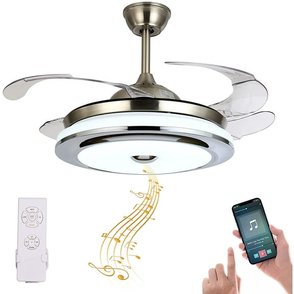 Datingday 42'Music Player Invisible Bluetooth Ceiling Fan Light LED Chandelier w/Remote