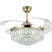 Datingday 42inch Ceiling Fan with Lights 4 Retractable Invisible ABS Blades 3 Color 6 Speeds Gold