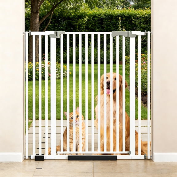 Datingday 51" Extra Tall Cat Gate for Doorway, Auto Close Pet Gate with Extension Kits & Removable Panels, No-Drilling Pressure Mounted Dog Gate for Stairs, Doorways, Hallway (Fits 30–41" Wide)