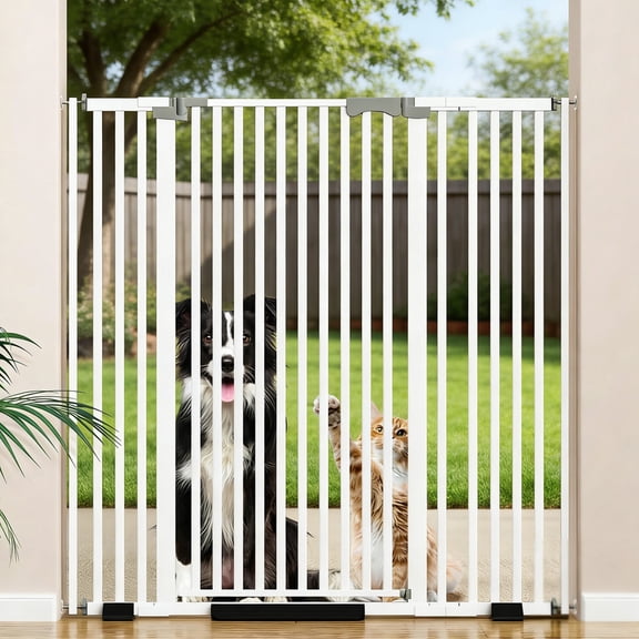 Datingday 51" Extra Tall Cat Gate for Doorway, Auto Close Pet Gate with Extension Kits & Removable Panels, No-Drilling Pressure Mounted Dog Gate for Stairs, Doorways, Hallway (Fits 30–49" Wide)