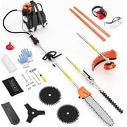Datingday 52CC Gas Weed Wacker, 2-Stroke 6-in-1 Orange Gas Powered Weed Eater, Gas Hedge Trimmer, Backpack Style Gas Brush Cutter, Gas String Trimmer, Gas Pole Saw