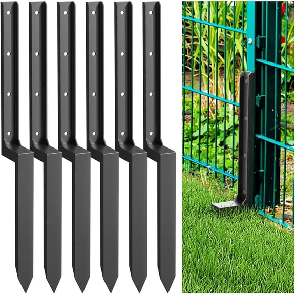Datingday 6 Pack Fence Post Repair Kit,Thicker Fence Post Anchor Ground Spike,Black Heavy Duty Fence Post Repair Stakes,Fence Post Stakes for Repair Broken,Tilted Fence Post