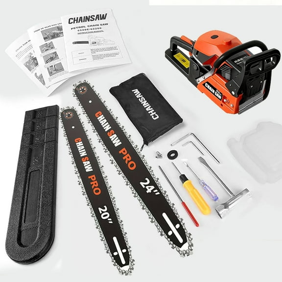 Datingday 62cc Gas Chainsaw with 2 Bars (20" & 24"), 3.5HP 12000 RPM Professional Handheld Chainsaw with Anti-Vibration & Quick-Stop Brake, for Firewood Cutting, Trimming, Felling