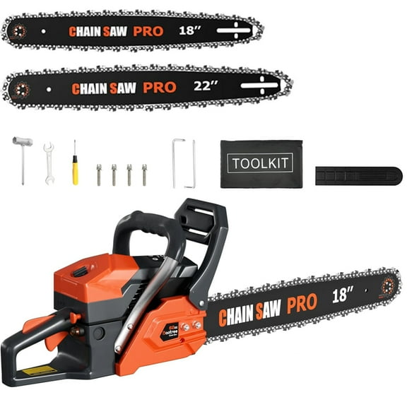 Datingday 62cc Gas Chainsaw with 18” and 22” Bars, 3D Anti-Kickback & Tool-Free Tensioning ,All-Season Professional Saw for Tree Cutting and Firewood