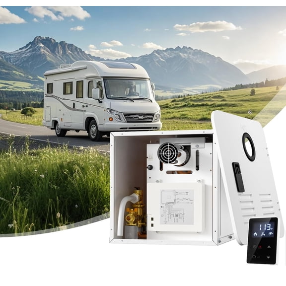 Datingday 65,000 BTU Propane RV Tankless Water Heater with Remote Control & Front Water Outlet – High Altitude Compatible, 3.9 GPM Continuous Hot Water, Easy Installation, Includes White Door Panel