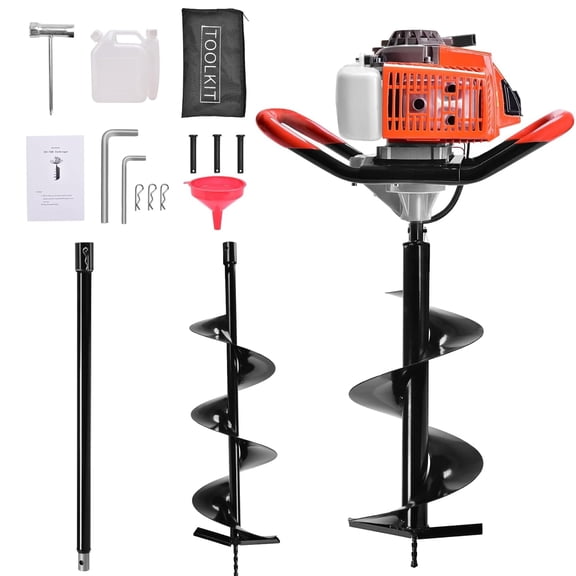Datingday 72CC Post Hole Digger, 2 Stroke Auger Post Hole Digger Gas Powered with 2 Augers Drill Bits 6'' 8''+1 Extension Rod 31.5'', Earth Auger Post Hole Digger Fit for Farm,Garden