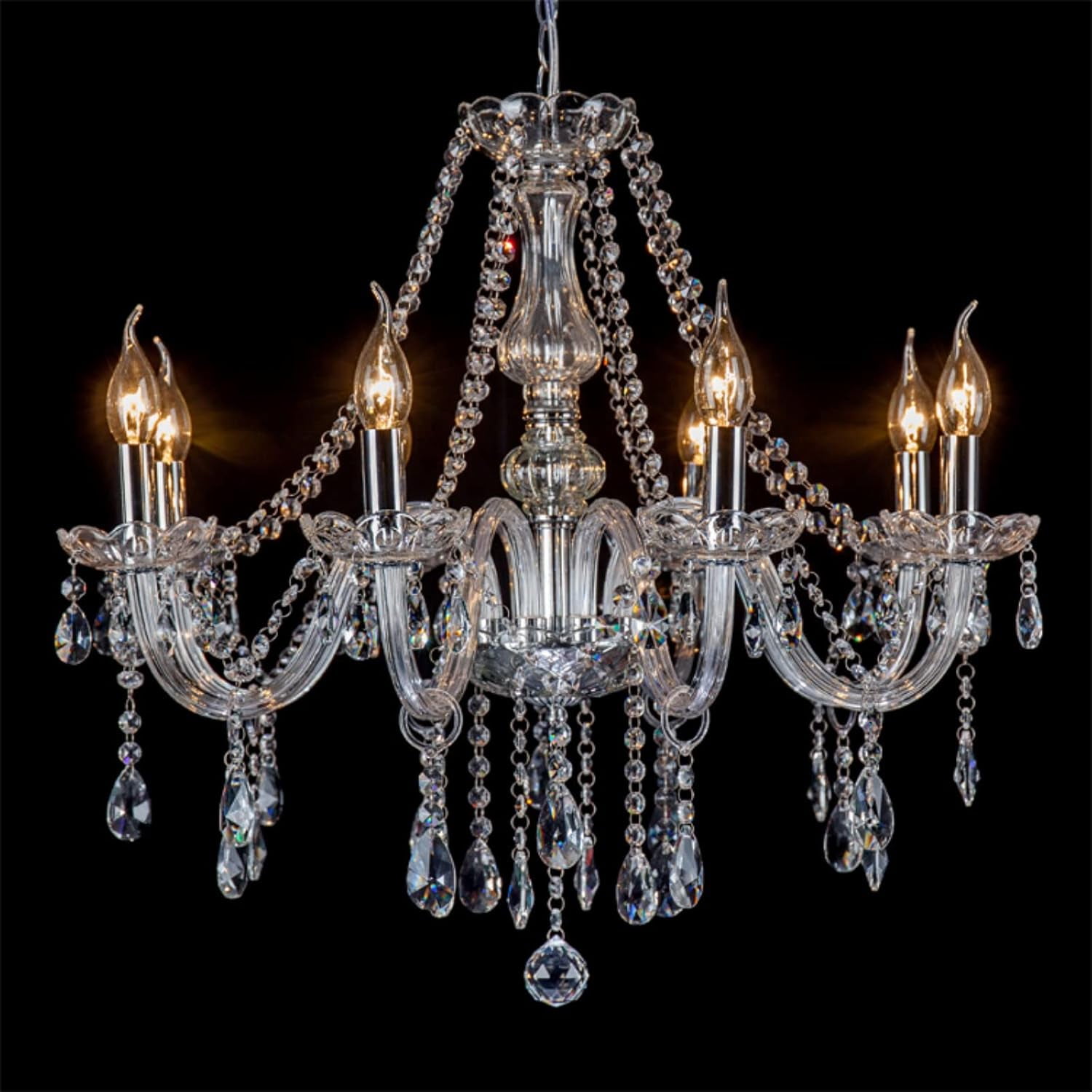 Datingday 8 Light Crystal Chandelier Silver Chandeliers for Dining Room Modern Chandelier Hanging Candle Chandelier Pendant Lighting Adjustable Height Ceiling Light Fixture, E12 Base (8 Bulbs)
