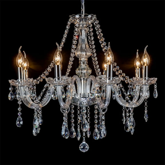 Datingday 8 Light Crystal Chandelier Silver Chandeliers for Dining Room Modern Chandelier Hanging Candle Chandelier Pendant Lighting Adjustable Height Ceiling Light Fixture, E12 Base (8 Bulbs)