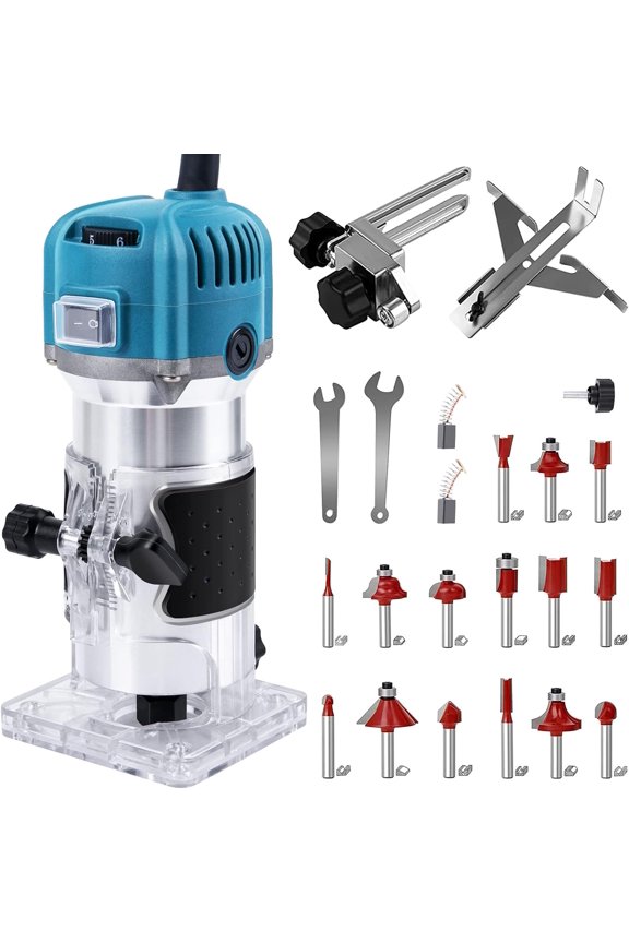 800W Wood Router Tool,Electric Trimmer Wood Router with 15pcs 1/4" Router Bits,Compact Handheld Palm Routers with 6 Variable Speed,Wood Laminate Router for DIY Woodworking Handicraft