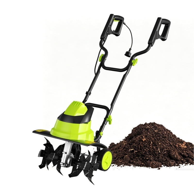 Datingday Corded Electric Garden Tiller 18 Inch Tilling Width 120V 13.5 Amp Soil Cultivator with Adjustable Wheels for Gardening Soil
