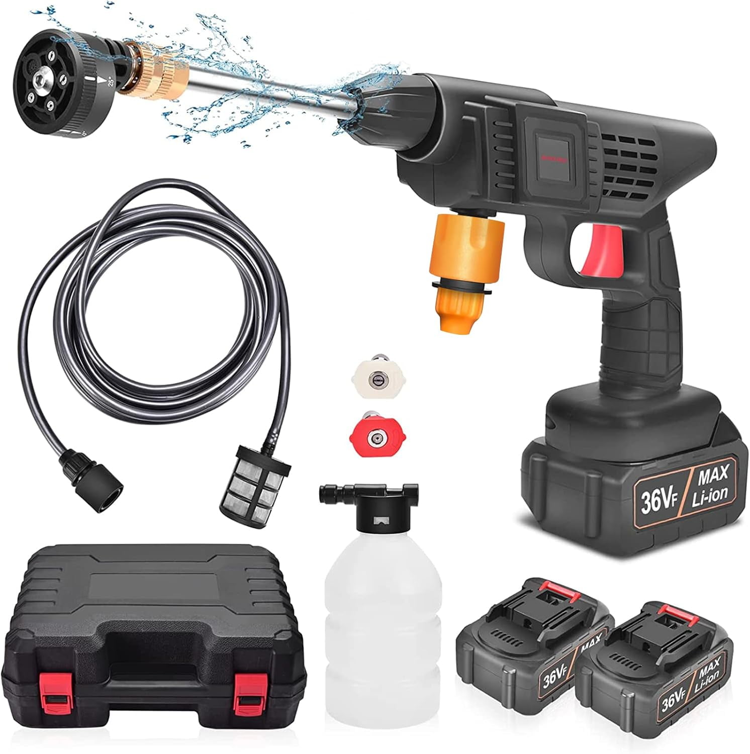 Datingday Cordless Pressure Washer, 5-in-1 Portable Power Cleaner with Adjustable Nozzle and High Pressure Nozzle Ideal for Washing Cars/Fences/Siding,2 Batteries and 1 Charger Included