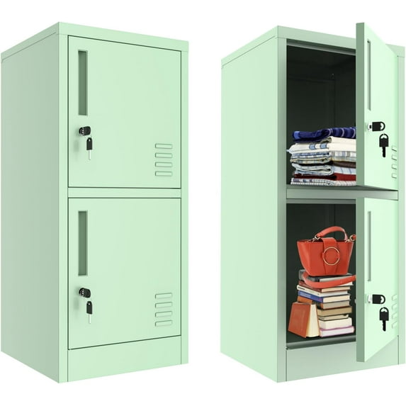 Datingday Green Metal Locker Storage Cabinet, 2 Door Metal Storage Cabinet with Locking Doors and Shelves File Cabinet Organizer Suitable for School, Office, Home, Living Room