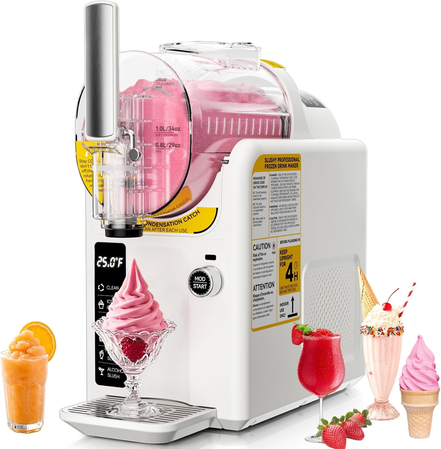Datingday Ice Cream & Slushie Machine | Frozen Drink Maker with 5 Presets | Self-Cleaning, No Ice Needed | 68oz Capacity for Milkshakes, Margaritas, Frappes at Home,White