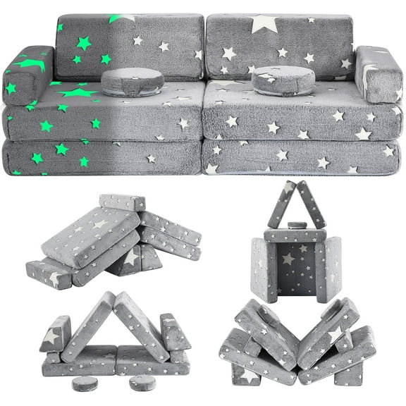 Datingday Kids Play Couch,Glowing in The Dark Sofa,10 Pcs Toddler Couch Sofa,Foam Modularized Kids Couch Toddlers Couch Play Set for Playroom Bedroom