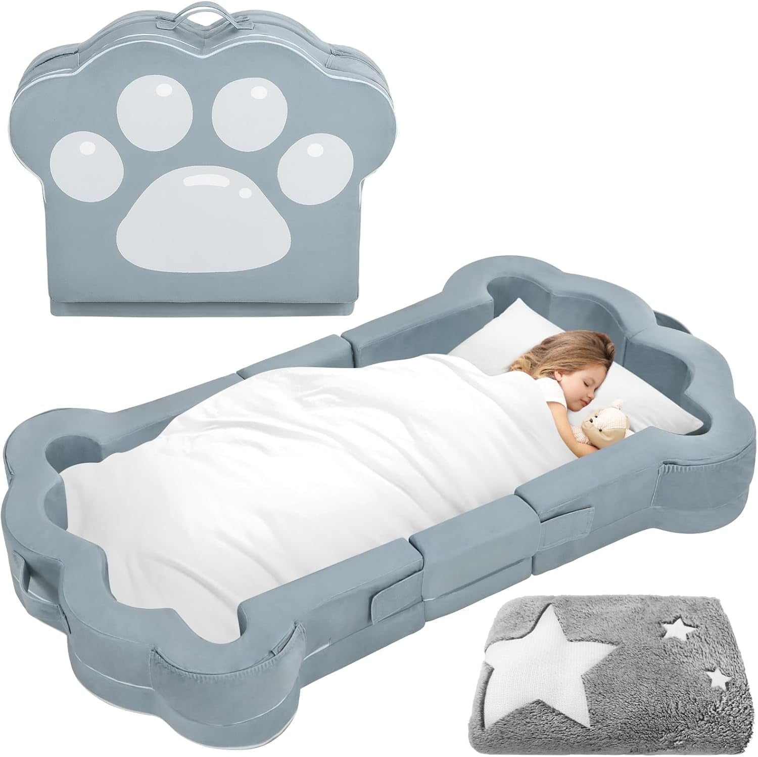 Datingday Portable Toddler Bed,Soft,Safe and Washable Toddler Floor Bed for 1-3 Kids, Foldable Travel Bed for Toddler(Light Grey,S)