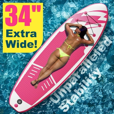 Datingday Professional 6-Inch Thick Inflatable Stand Up Paddle Board SUP Set with Paddle, Pump and Backpack , Ultra Non-Slip EVA Deck, 90-Second Fast Inflation for Adults and Youth,Pink