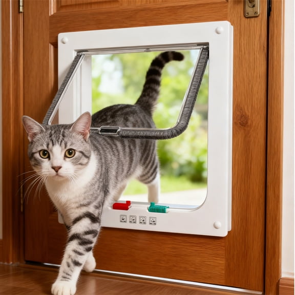 Datingday Weatherproof 4-Way Locking Pet Door for Windows & Doors – 11" x 9.8" Outer Size, Magnetic Flap, Fits Cats Up to 25lbs, Easy Install for Interior/Exterior, Wall, Window