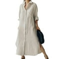 thumbnail image 1 of Datmelove Women's Spring Button Down Linen Shirt Dress Summer Flowy Side Slit Maxi Shift Dress, 1 of 5