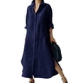 thumbnail image 1 of Datmelove Women's Spring Button Down Linen Shirt Dress Summer Flowy Side Slit Maxi Shift Dress, 1 of 4