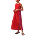 thumbnail image 1 of Datmelove Women's Summer Boho Casual Sleeveless Beach Dress Long Side Slit Ric Rac Maxi Sundress, 1 of 5