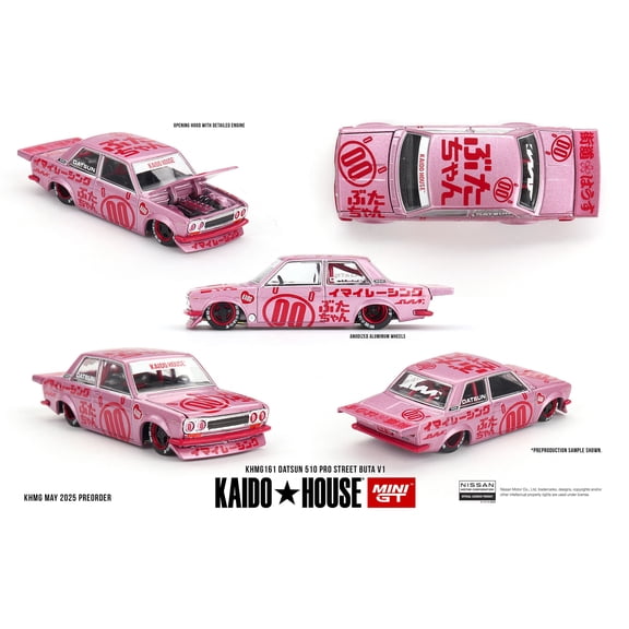 Datsun 510 Pro Street #00 "Buta V1" Pink Metallic with Red Graphics "Kaido House" Special 1/64 Diecast Model Car by Mini GT