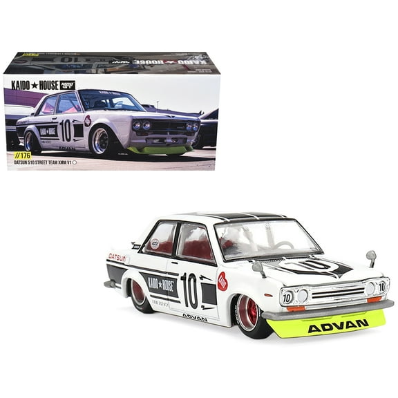 Datsun 510 Street #10 "Team XMM V1" White with Black Stripes "Kaido House" Special 1/64 Diecast Model Car by Mini GT
