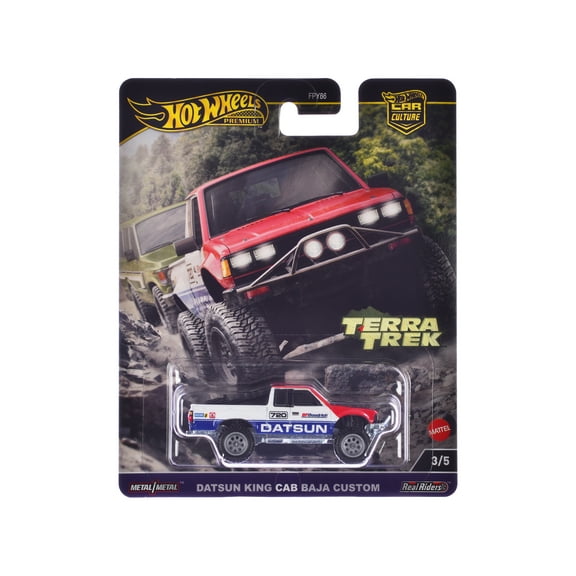 Datsun King Cab Baja Custom Pickup Truck #720 White and Blue with Red Hood "Terra Trek" Series Diecast Model Car by Hot Wheels