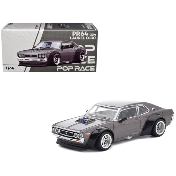 Datsun Laurel C130 RHD (Right Hand Drive) Gray Metallic 1/64 Diecast Model Car by Pop Race