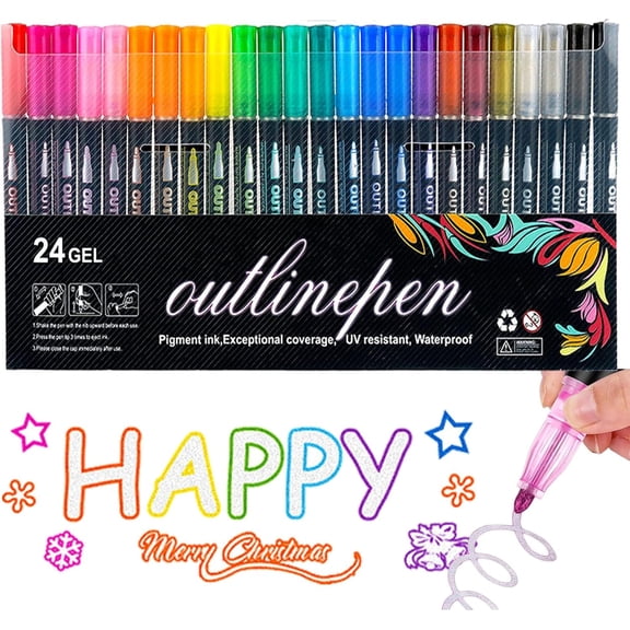 Datumdeem Outliner Pen, Datumdeem Coloring Lightstick, Datum Deem Coloring Lightstick Graffiti Pen, Double Line Lightstick Graffiti Pen for Drawing, Cards & Crafts