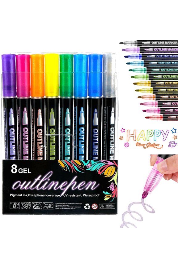 Datumdeem Outliner Pen, Datumdeem Coloring Lightstick, Datum Deem Coloring Lightstick Graffiti Pen, Double Line Lightstick Graffiti Pen for Drawing, Cards & Crafts