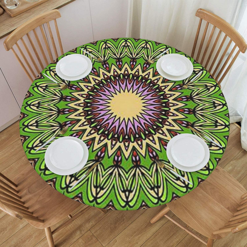 Round Table Covers Patterns Datura Geometric Pattern Purple Rice Green Blue Red Elastic Round Table ...