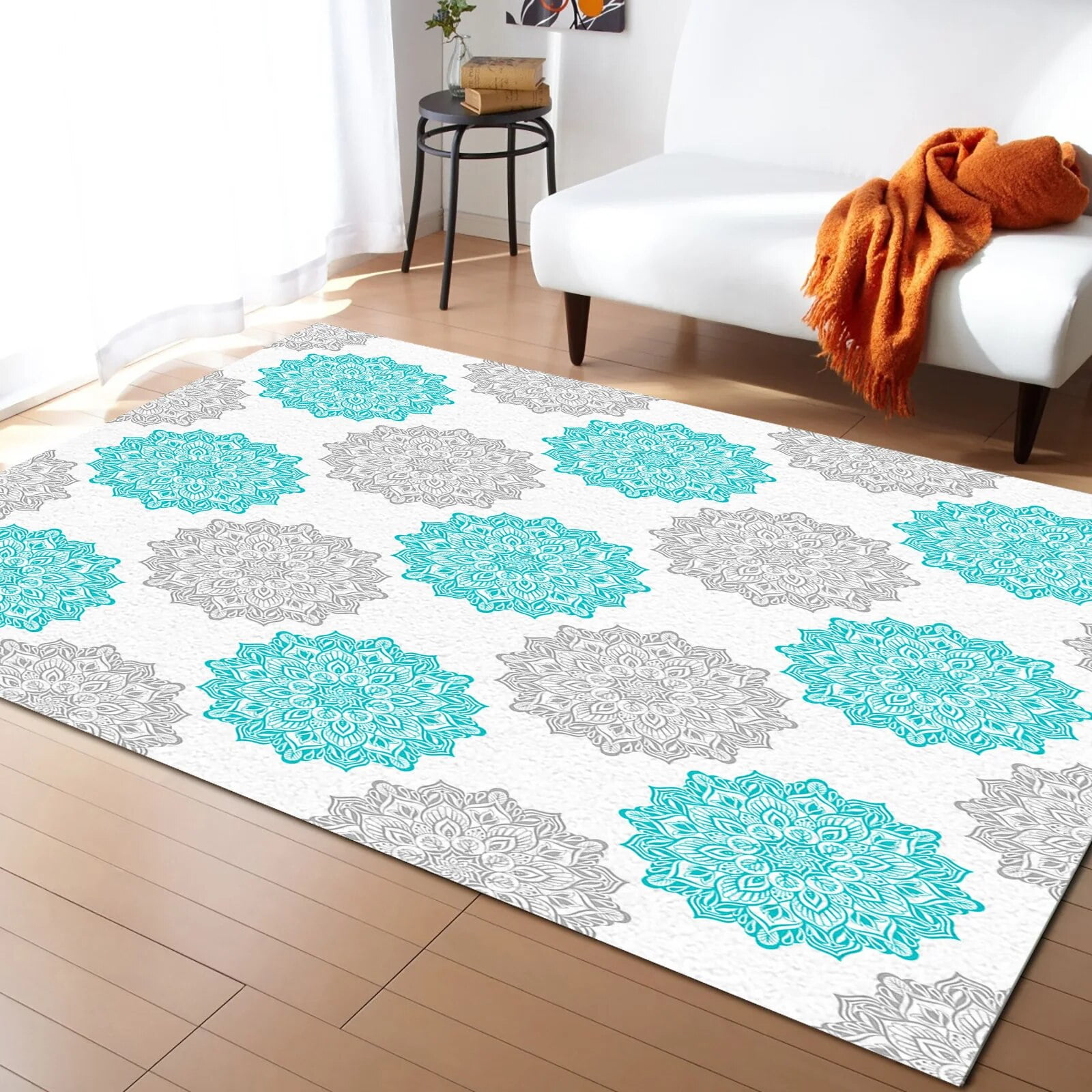 Datura Pattern Water Color Gray Texture Living Room Floor Mat Children