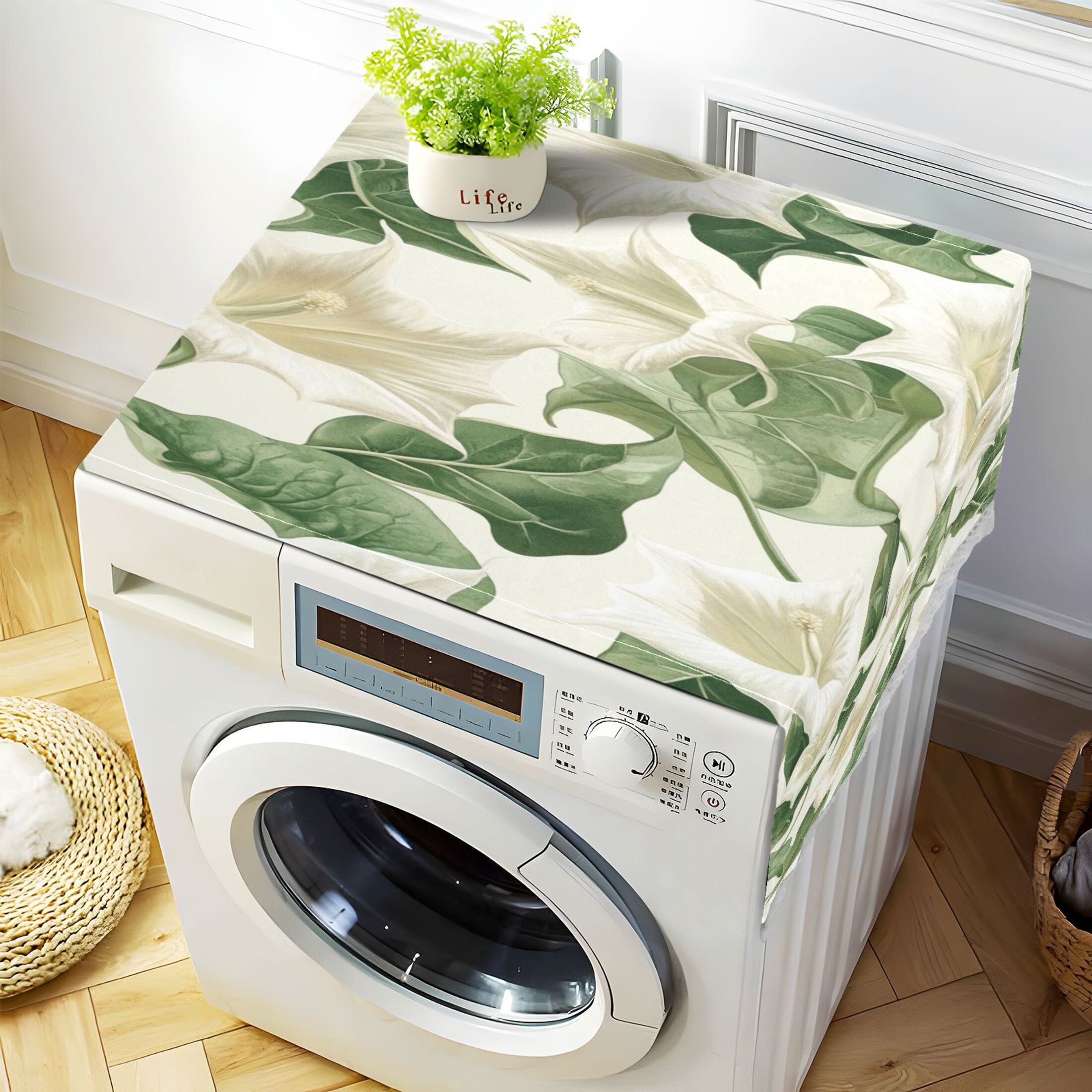 Datura StramoniumWasher and Dryer Covers Dust-Proof and Oil Resistant Fridge Cover with 4 Storage Pockets Washing Machine Top Cover for Laundry Kitchen Home 51.2 x 22 In