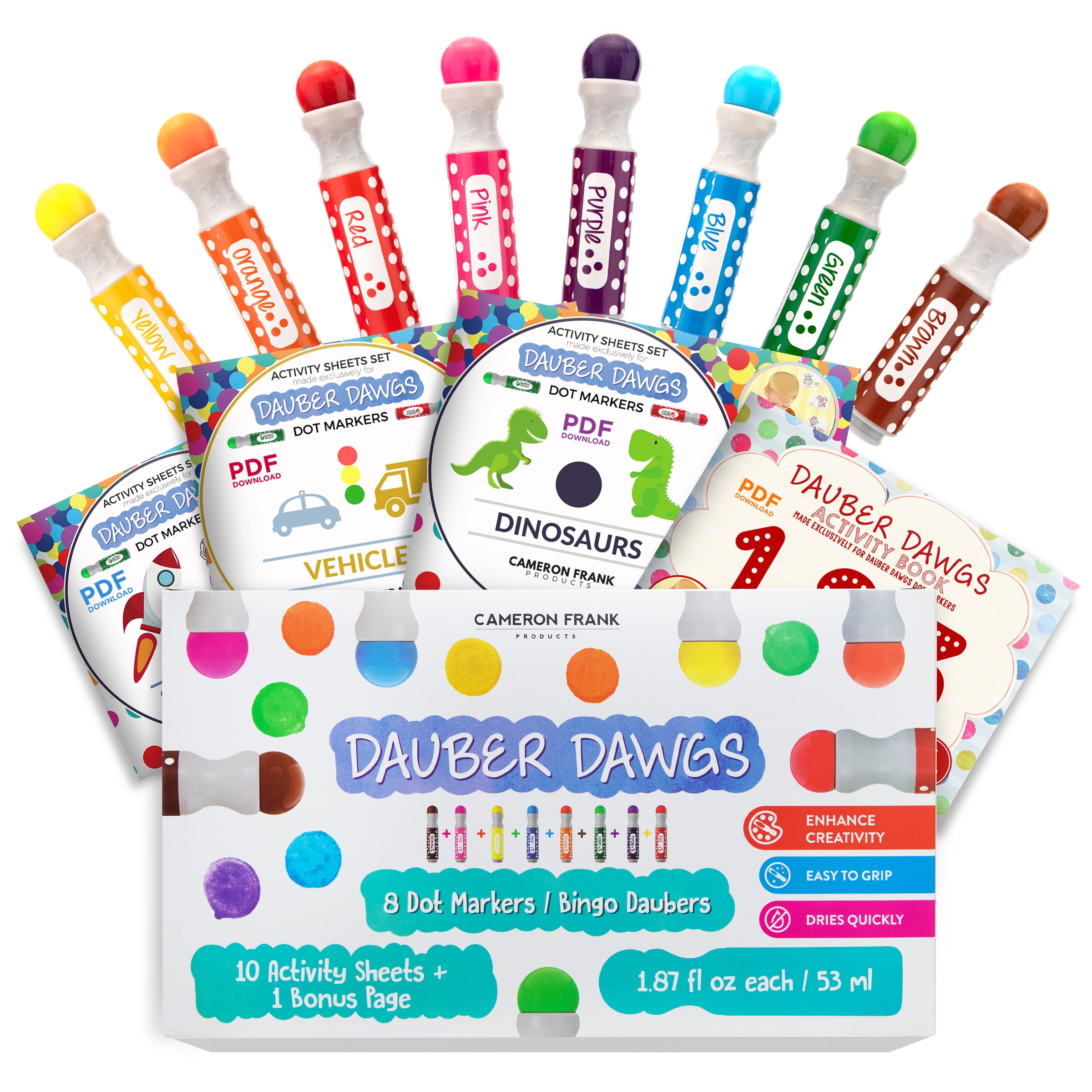 DOODLE HOG Washable Dot Markers for Toddlers Kids Preschool, 8 Colors  Bingo Markers, Non Toxic Toddler Arts and Crafts Supplies, Paint Markers  for Kids, PDF with 200 Dot Art Activity Sheets