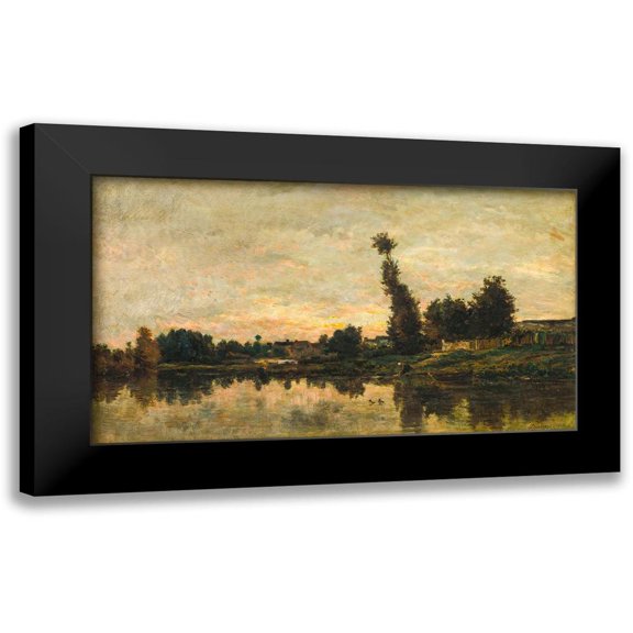 Daubigny, Charles Francois 14x10 Black Modern Framed Museum Art Print Titled - Sunset on the River Oise