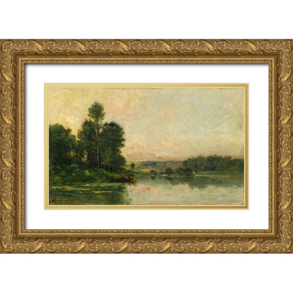 Daubigny, Charles Francois 14x10 Gold Ornate Wood Framed with Double Matting Museum Art Print Titled - The Hillsides of Mery-sur-Oise, Opposite Auvers
