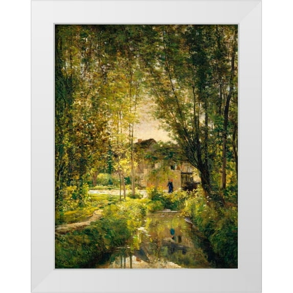 Daubigny, Charles-Francois 19x24 White Modern Wood Framed Museum Art Print Titled - Landscape with a Sunlit Stream