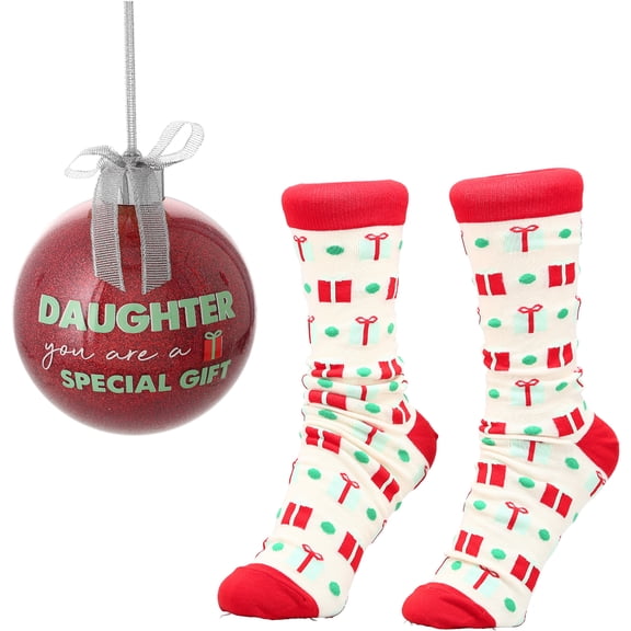Daughter - 4" Ornament with Unisex Holiday Socks