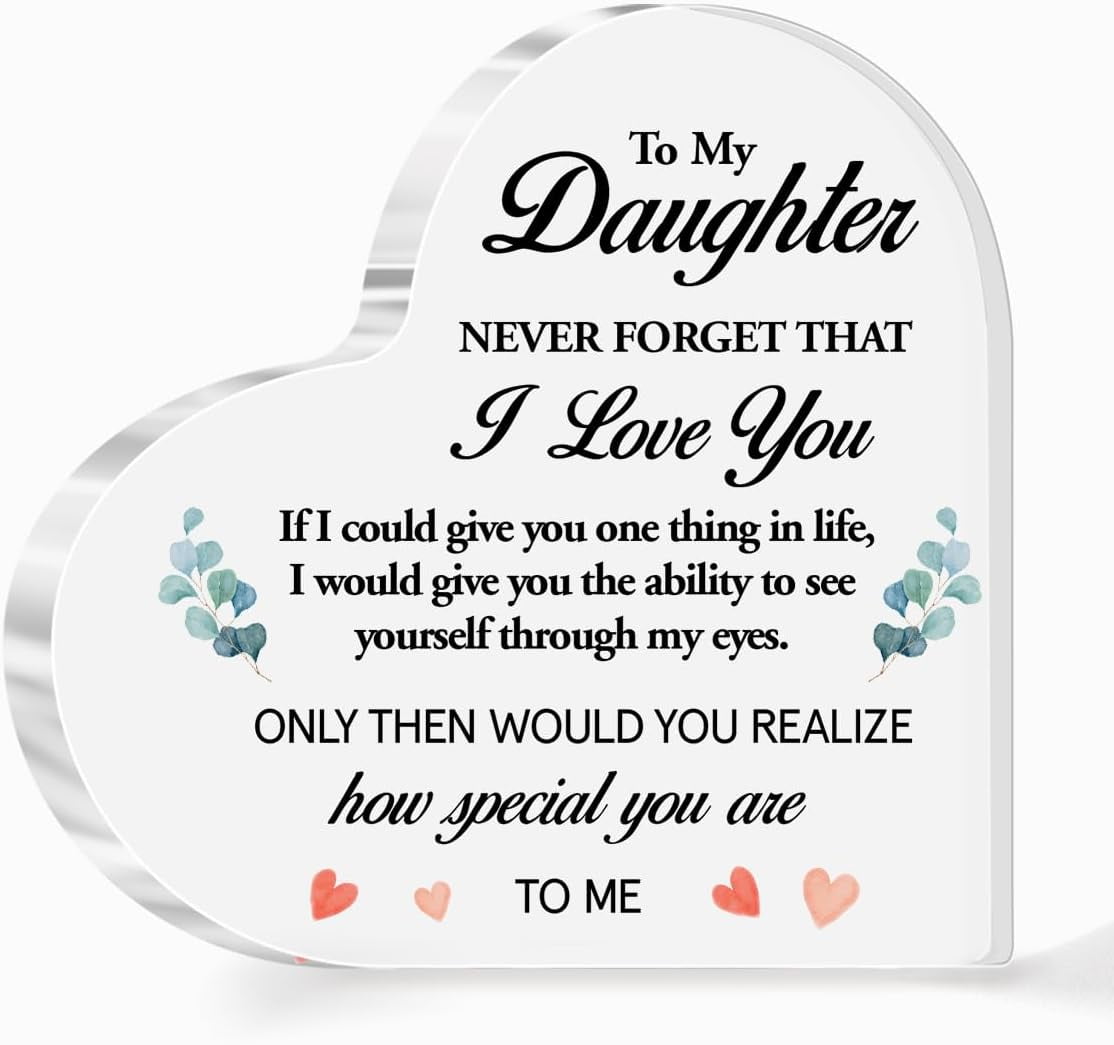 Daughter Acrylic Heart Sign Plaque Gift from Mom Dad,Desk Decor for ...