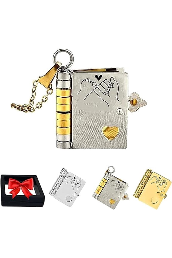 For Daughter - I'm Always with You Book Necklace, Openable Multi Layer Book Necklace with 6 Pages of Engraved Information, A Letter for My Daughter Books Necklaces(Gold Silver)