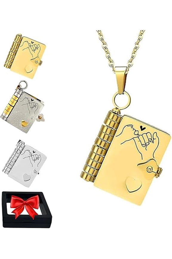 For Daughter - I'm Always with You Book Necklace, Openable Multi Layer Book Necklace with 6 Pages of Engraved Information, A Letter for My Daughter Books Necklaces(Gold)