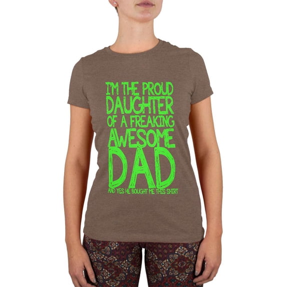 Daughter Awesome Dad Funny Heather Brown Juniors Soft T-Shirt - 2X-Large