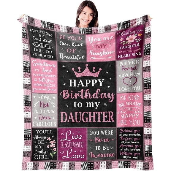 Daughter Birthday Gifts from Mom/Dad, Happy Birthday Gifts for Daughter Adult Throw Blanket