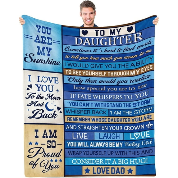 Daughter Blanket, Daughter Gifts from Dad, to My Daughter Blankets, Ideas Birthday Gift for Girl Adult, Daughter Gifts for Birthday, Wedding, Christmas,40"x50",Word(Blue)