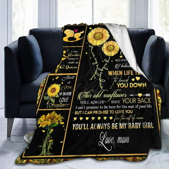 to My Daughter Blanket Gift from Mom to Daughter Sunflowers Fleece Blankets Ultra-Soft Warm Blanket for Daughter Flannel Bed Throw Blanket for Christmas Day Birthday Gifts (80"x60")