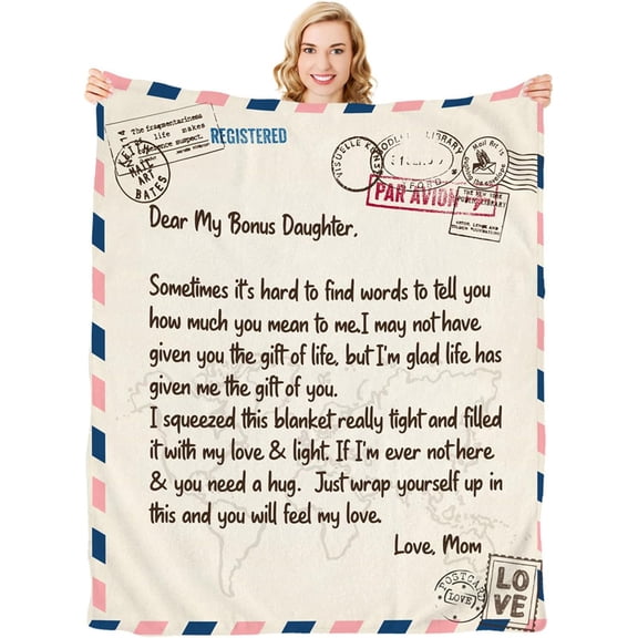 Daughter Blanket Gifts For Bonus Daughter From Mom Birthday Gifts | Best Bonus Daughter Ever Blanket To Bonus Daughter Letter | Christmas For Daughter In Law Step Daughter Throw Blanket 50" X 60"