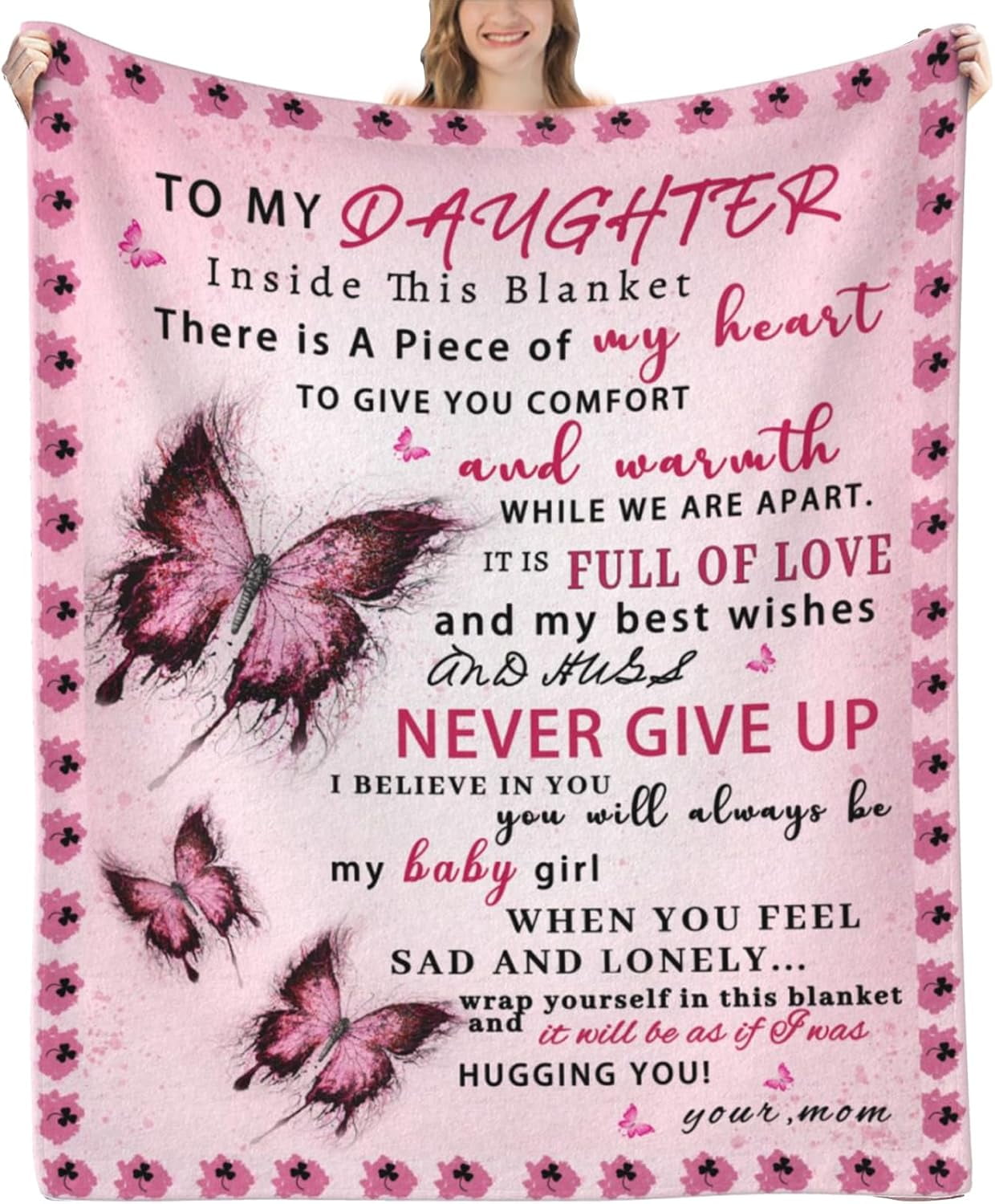 Daughter Blanket from Mom, Daughter Gifts from Mom, Daughter Gifts, Daughter Birthday Gifts, Gifts for Daughter, Daughter Gifts for Christmas, Graduation, Blanket for Daughter, Pink Butterfly